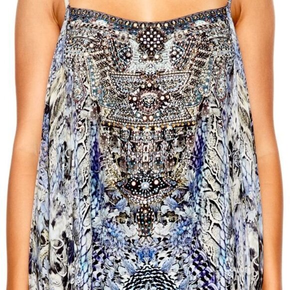 Camilla Mini Dress with Long Overlay Silk Crystal Embellished Size XS Hush Hush - Picture 5 of 16